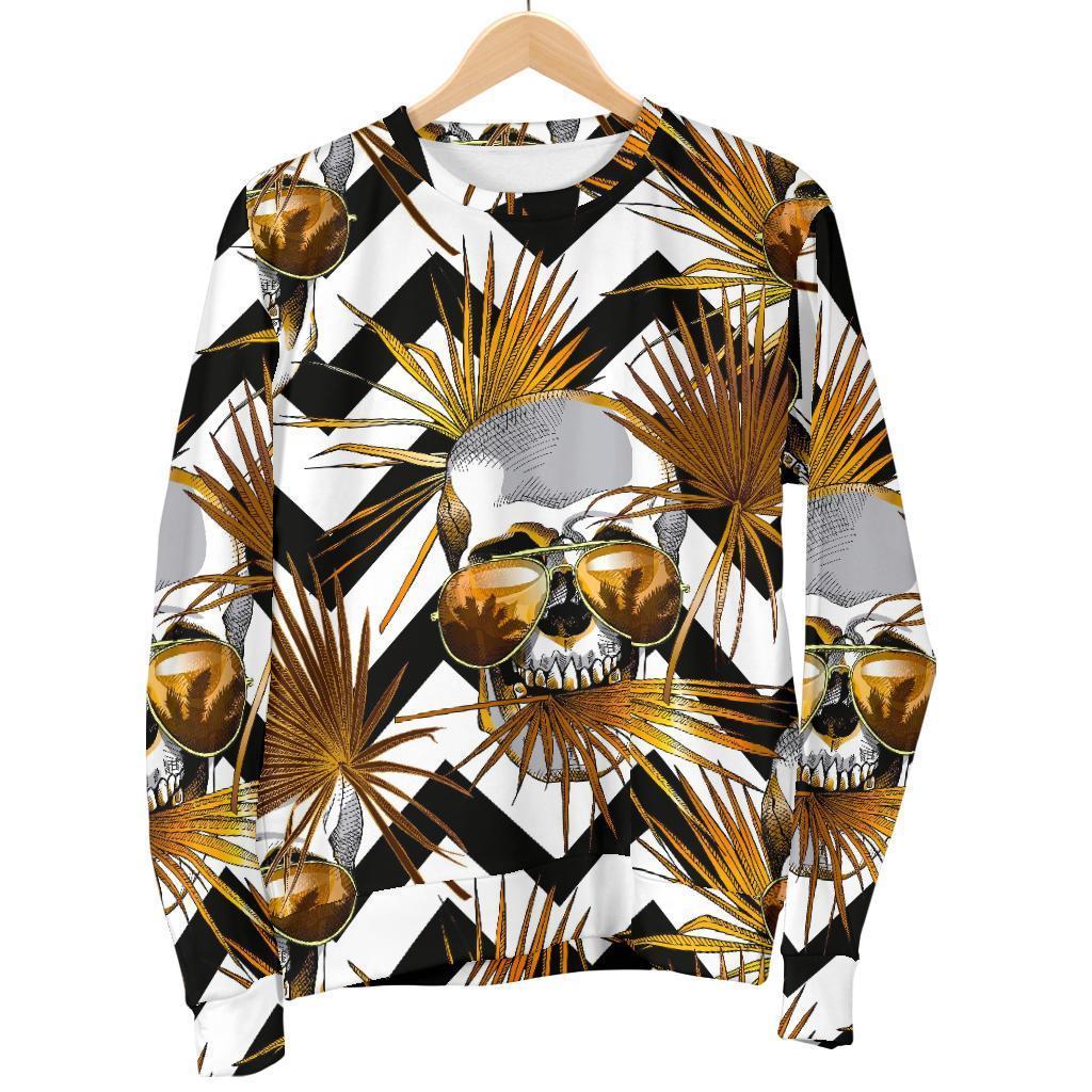 Gold Tropical Skull Pattern Print Women's Crewneck Sweatshirt