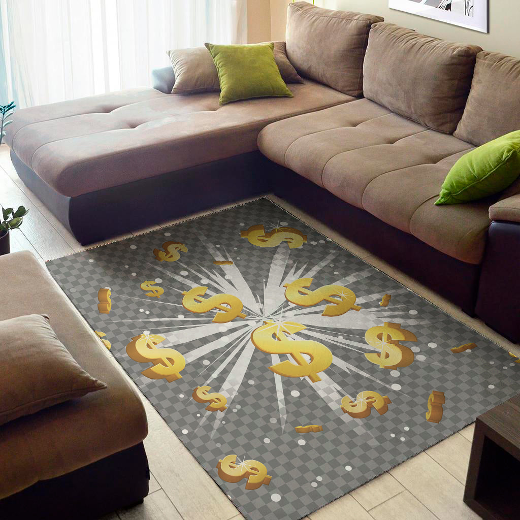 Golden Dollar Sign Explosion Print Area Rug