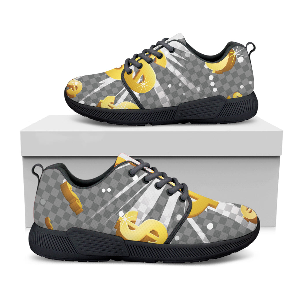 Golden Dollar Sign Explosion Print Black Athletic Shoes