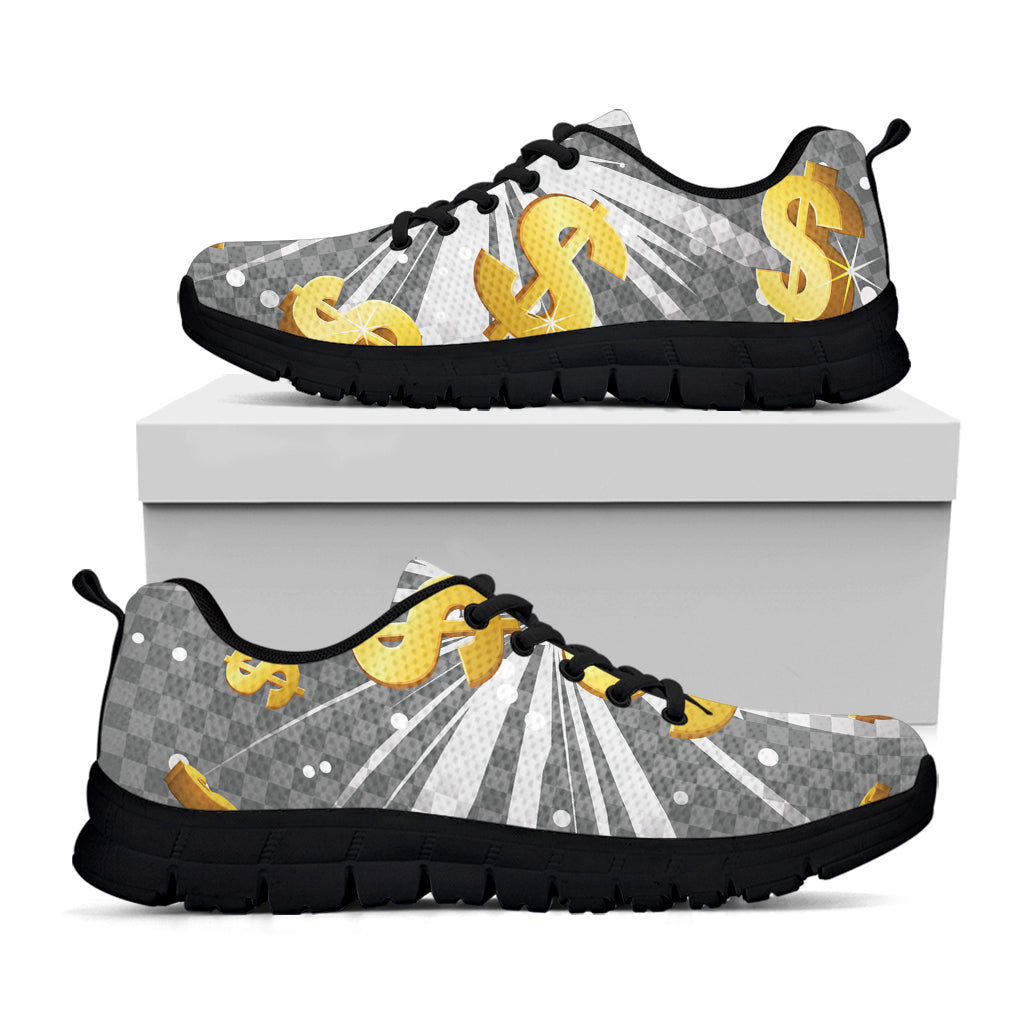 Golden Dollar Sign Explosion Print Black Sneakers