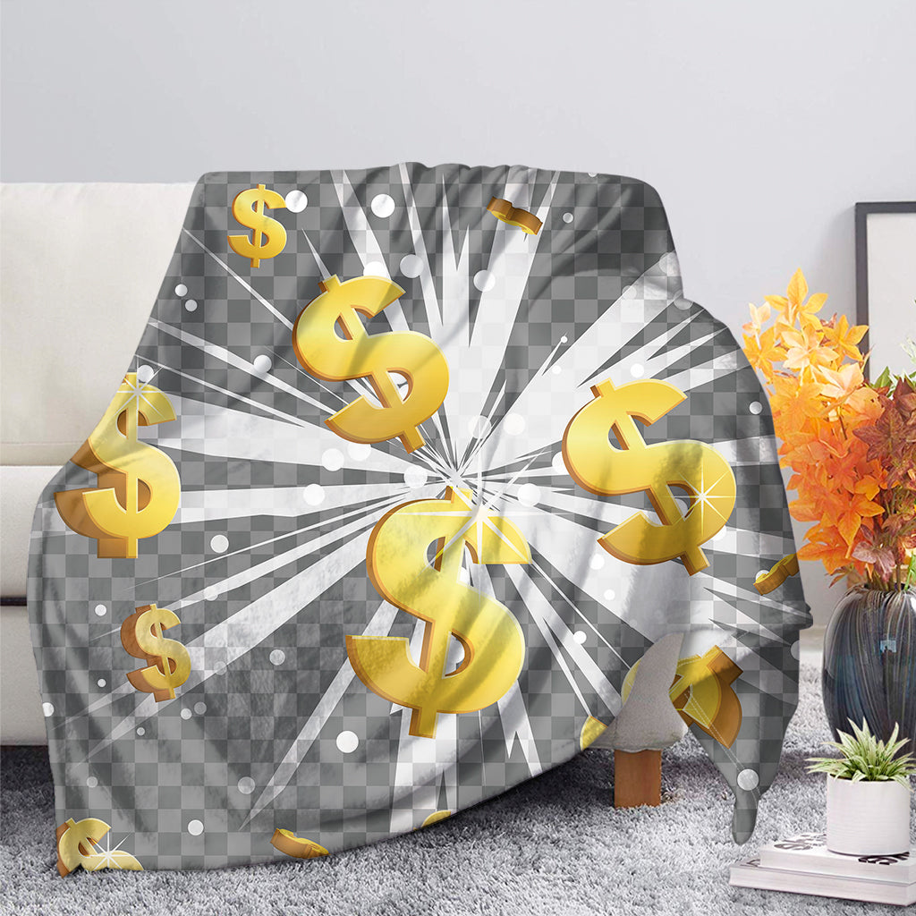 Golden Dollar Sign Explosion Print Blanket