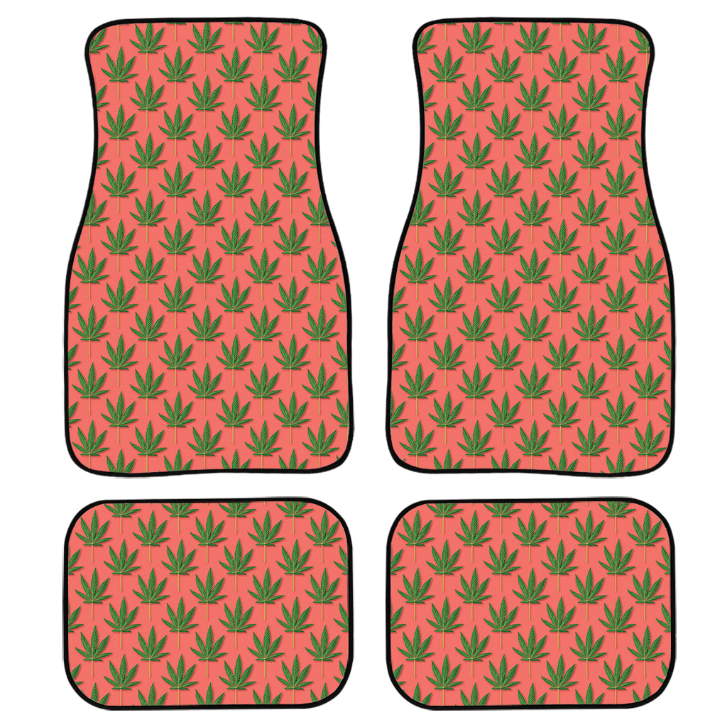 Green And Pink Cannabis Leaf Print Front and Back Car Floor Mats