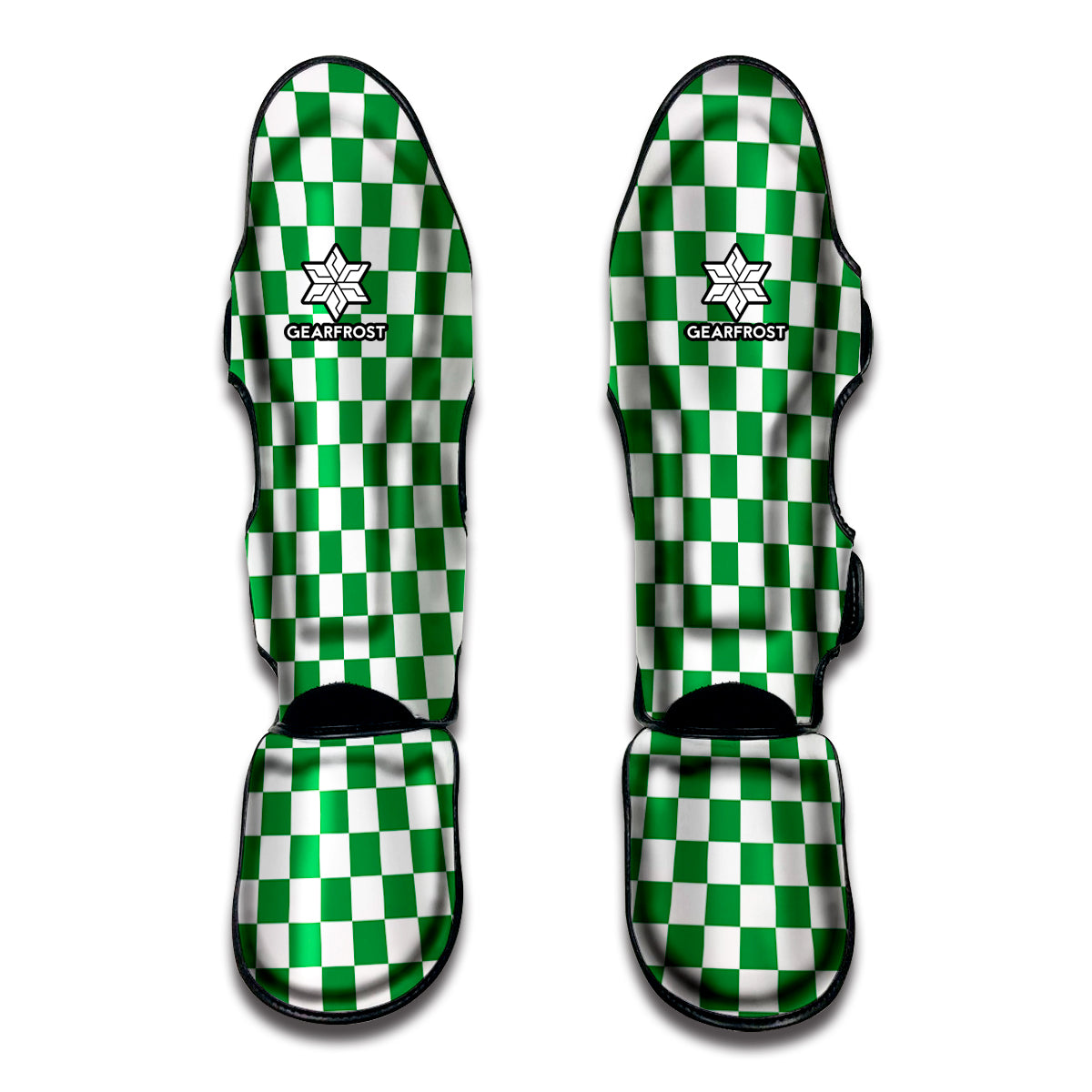 Green And White Checkered Pattern Print Muay Thai Shin Guards