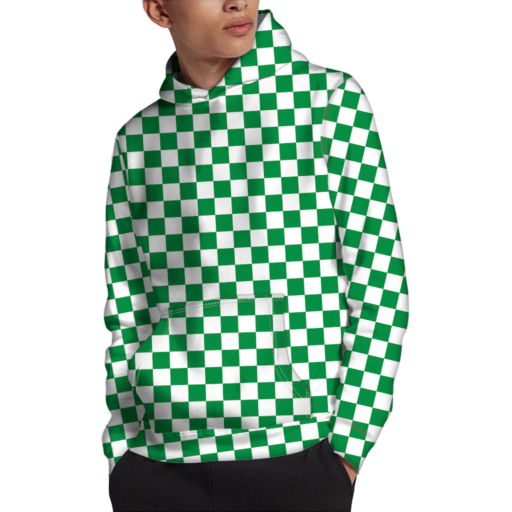 Green And White Checkered Pattern Print Pullover Hoodie
