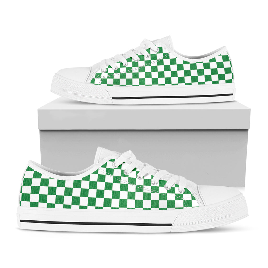 Green And White Checkered Pattern Print White Low Top Shoes