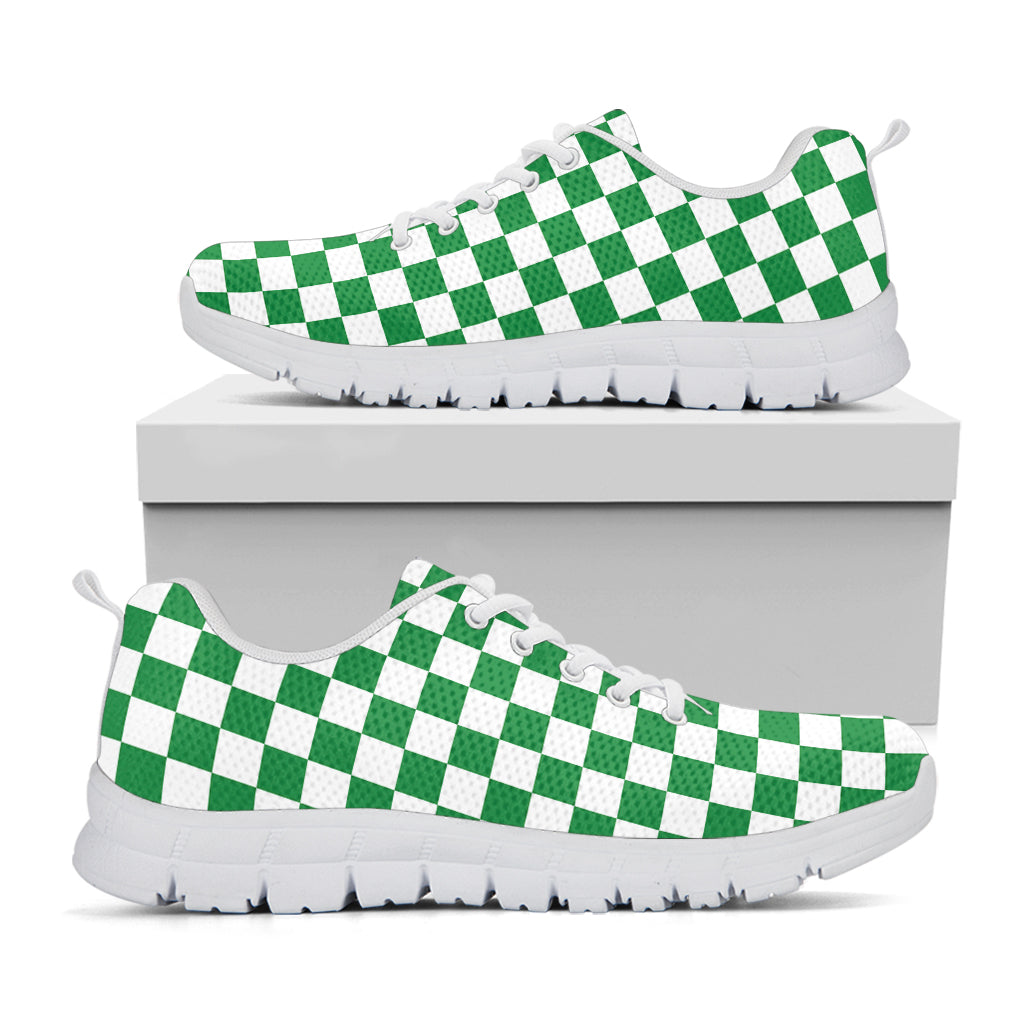 Green And White Checkered Pattern Print White Sneakers