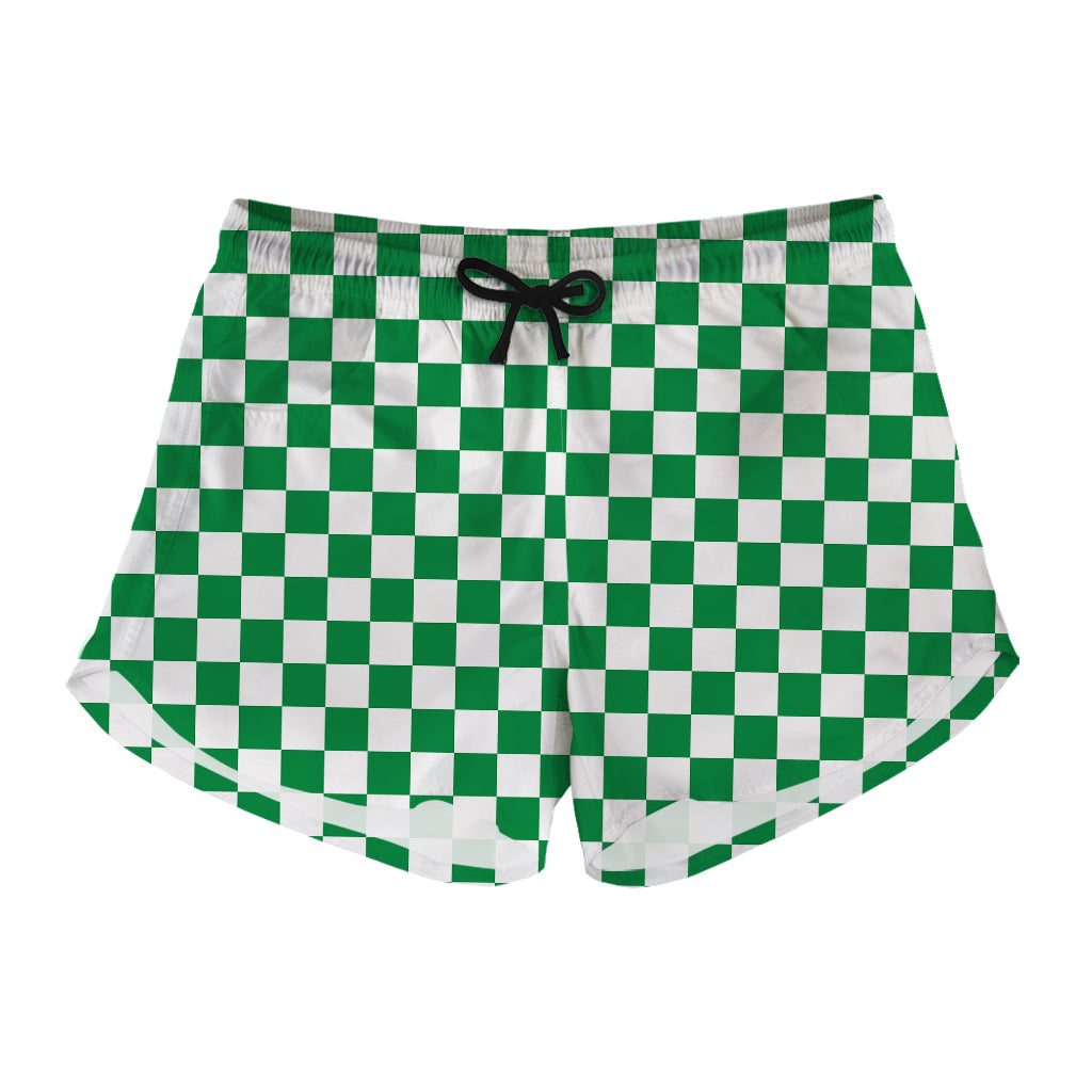 Green And White Checkered Pattern Print Women's Shorts