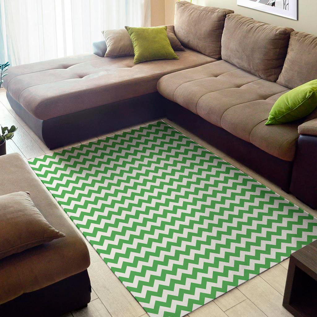 Green And White Chevron Pattern Print Area Rug