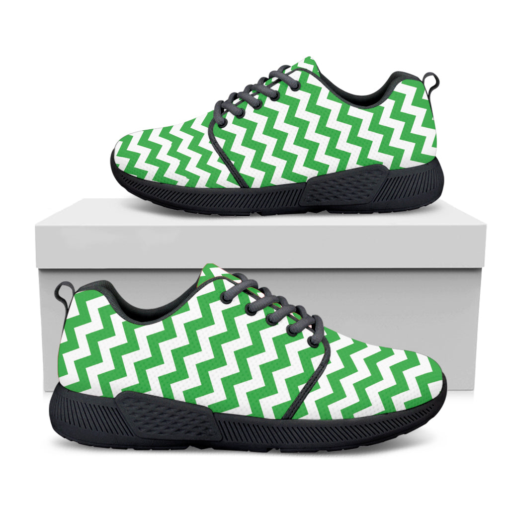 Green And White Chevron Pattern Print Black Athletic Shoes