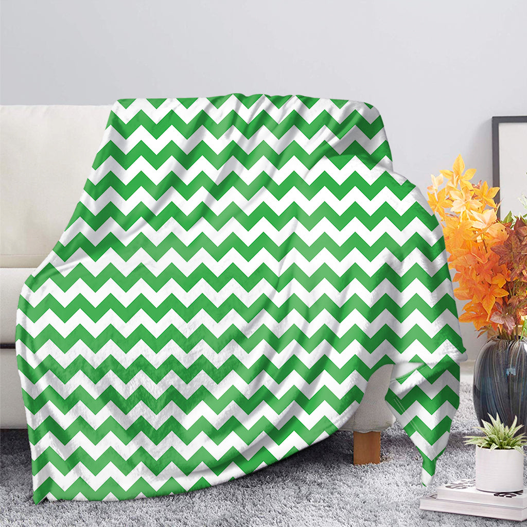 Green And White Chevron Pattern Print Blanket