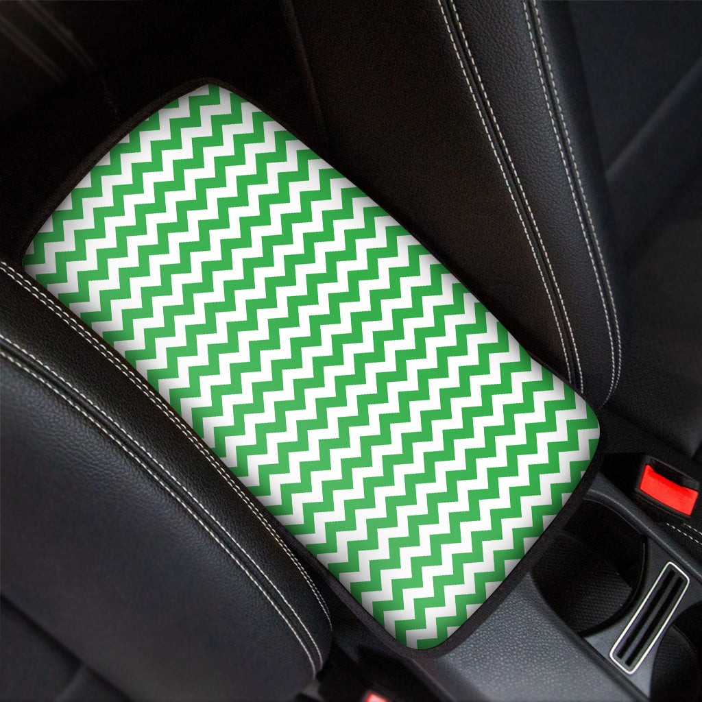 Green And White Chevron Pattern Print Car Center Console Cover