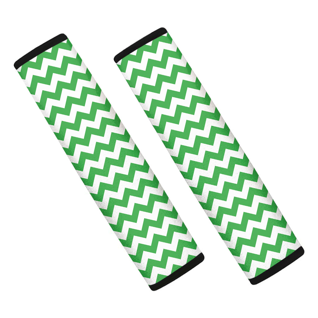 Green And White Chevron Pattern Print Car Seat Belt Covers
