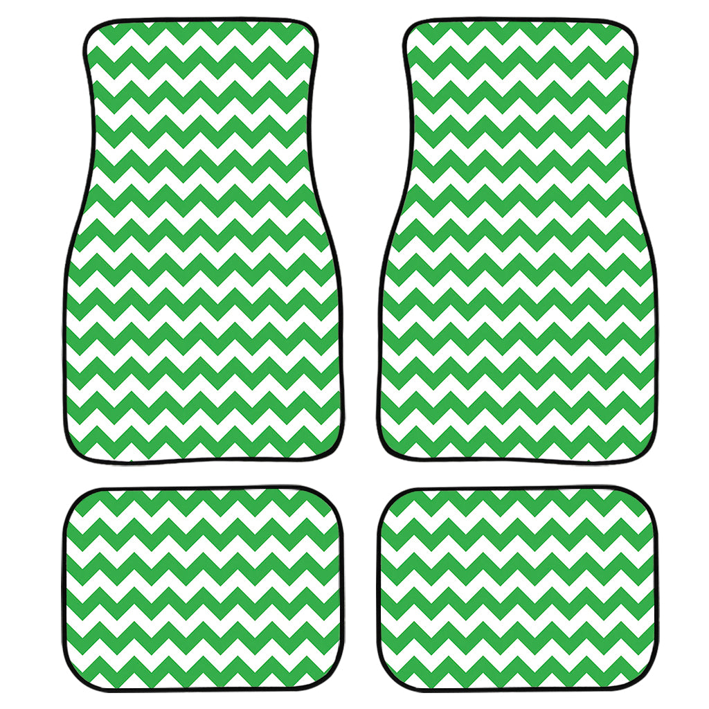 Green And White Chevron Pattern Print Front and Back Car Floor Mats
