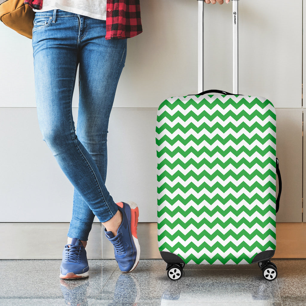 Green And White Chevron Pattern Print Luggage Cover