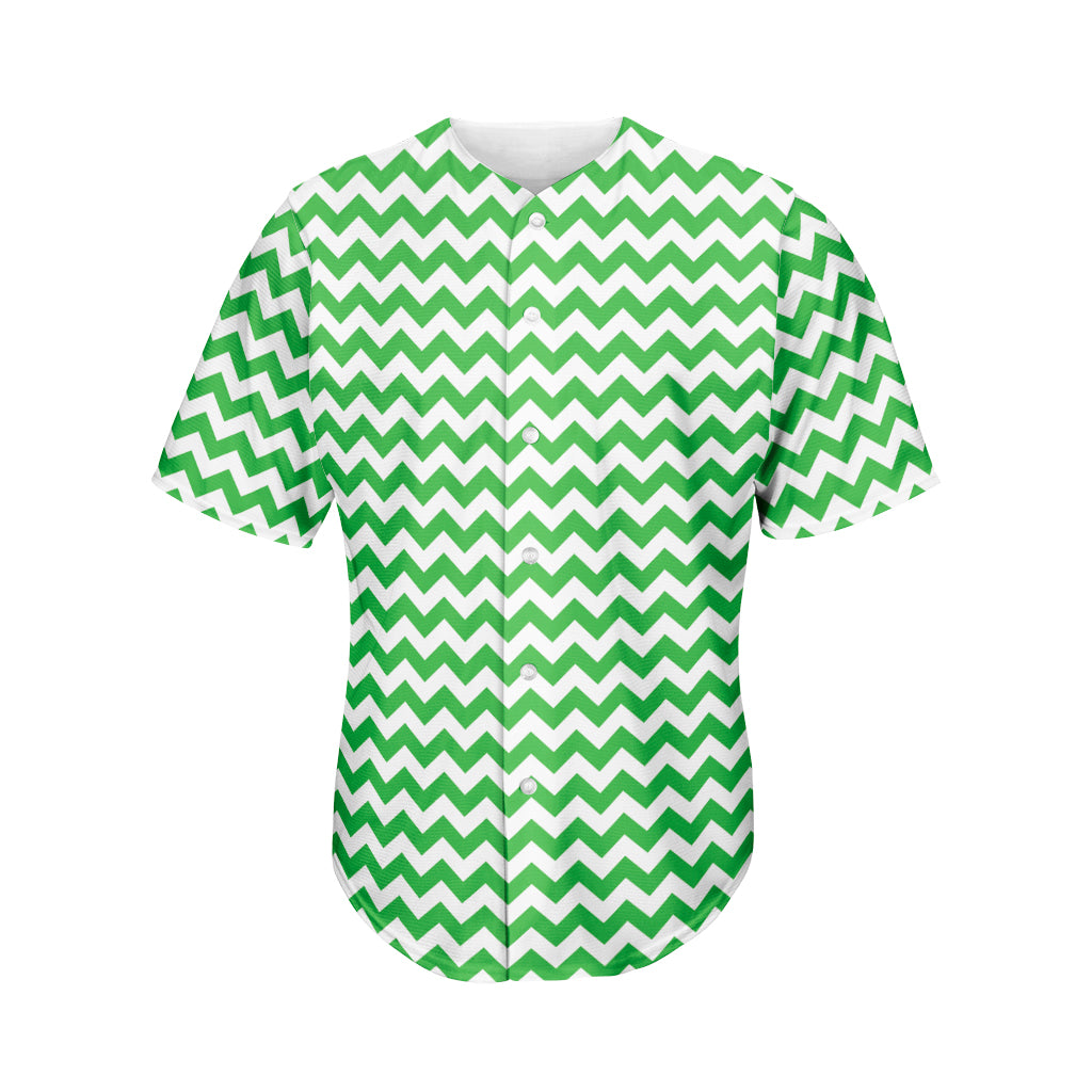Green And White Chevron Pattern Print Men's Baseball Jersey