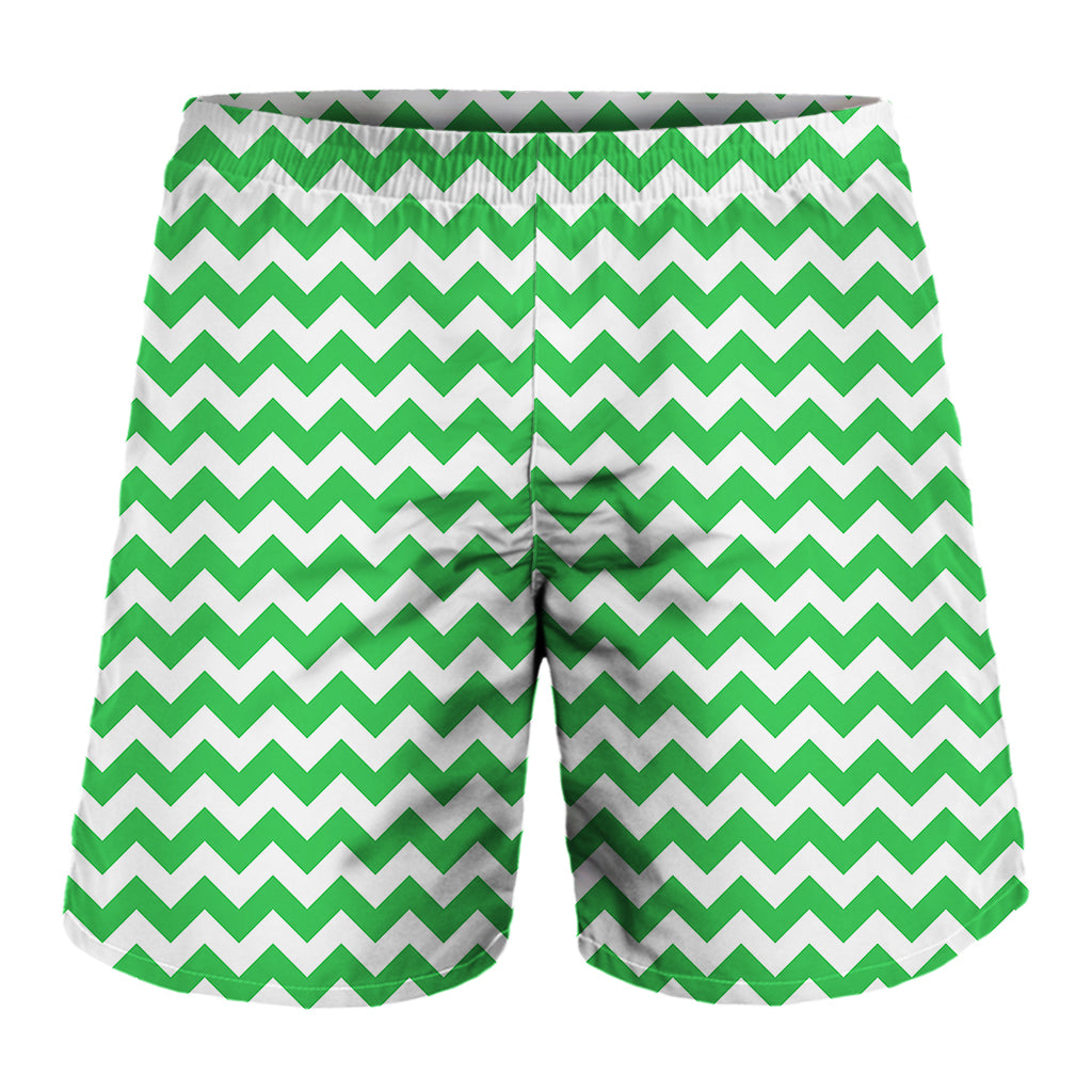 Green And White Chevron Pattern Print Men's Shorts