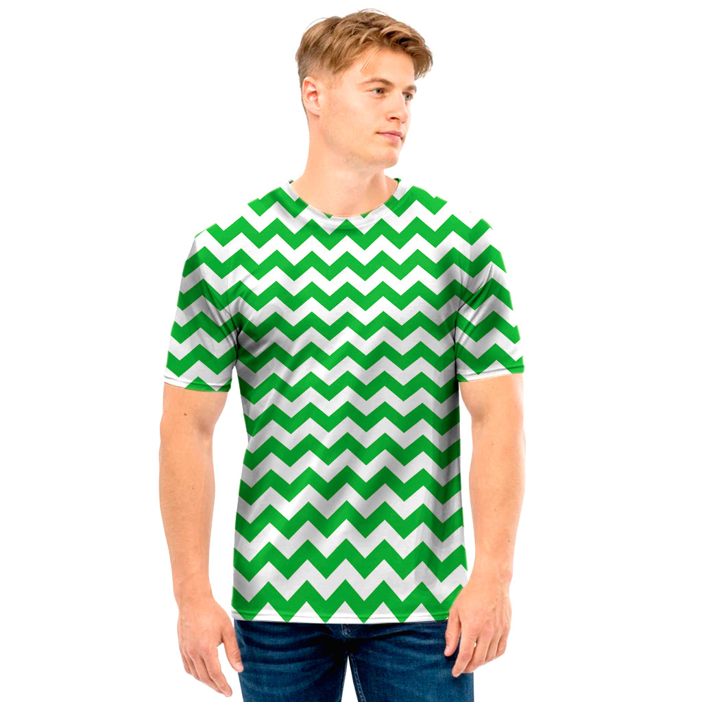 Green And White Chevron Pattern Print Men's T-Shirt