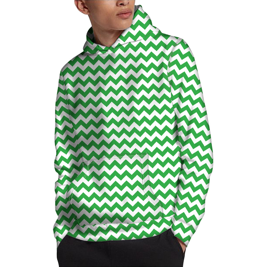 Green And White Chevron Pattern Print Pullover Hoodie