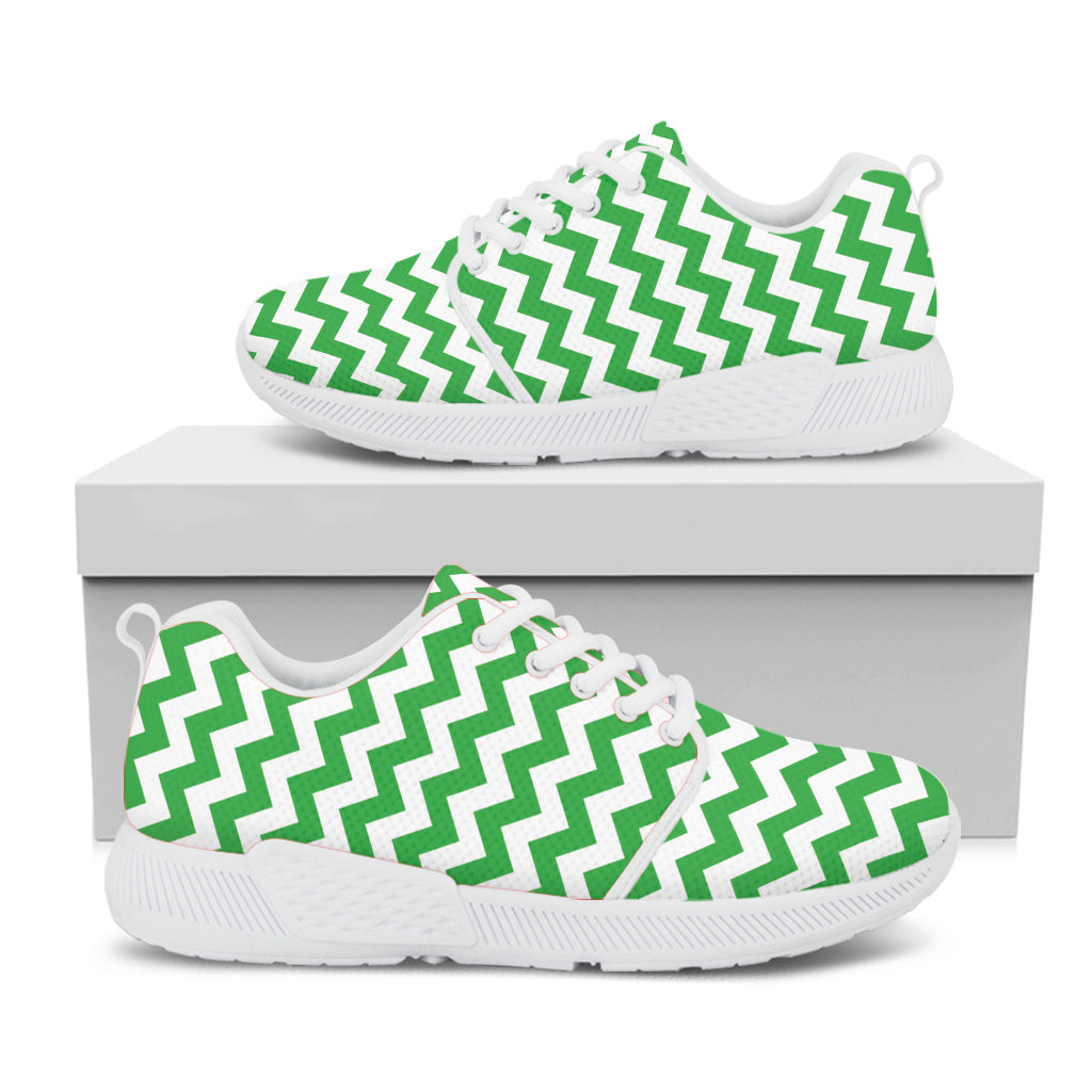 Green And White Chevron Pattern Print White Athletic Shoes