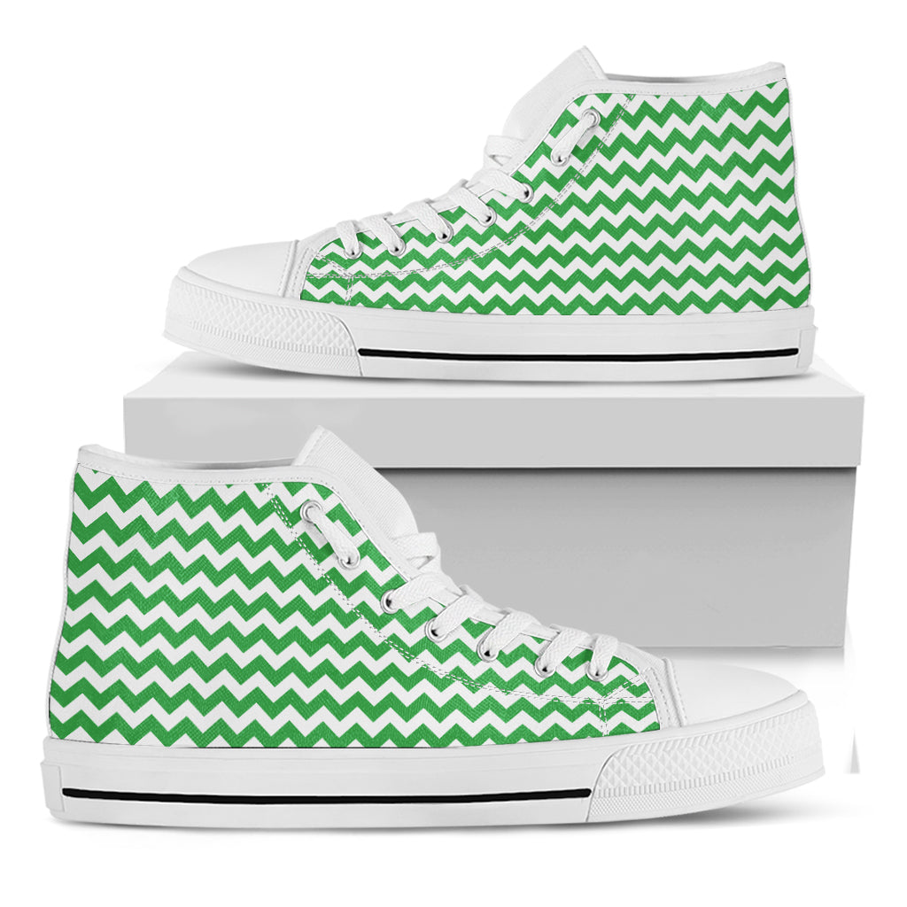 Green And White Chevron Pattern Print White High Top Shoes