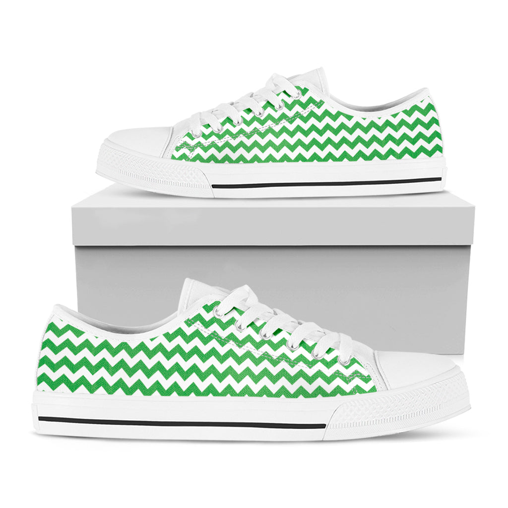 Green And White Chevron Pattern Print White Low Top Shoes