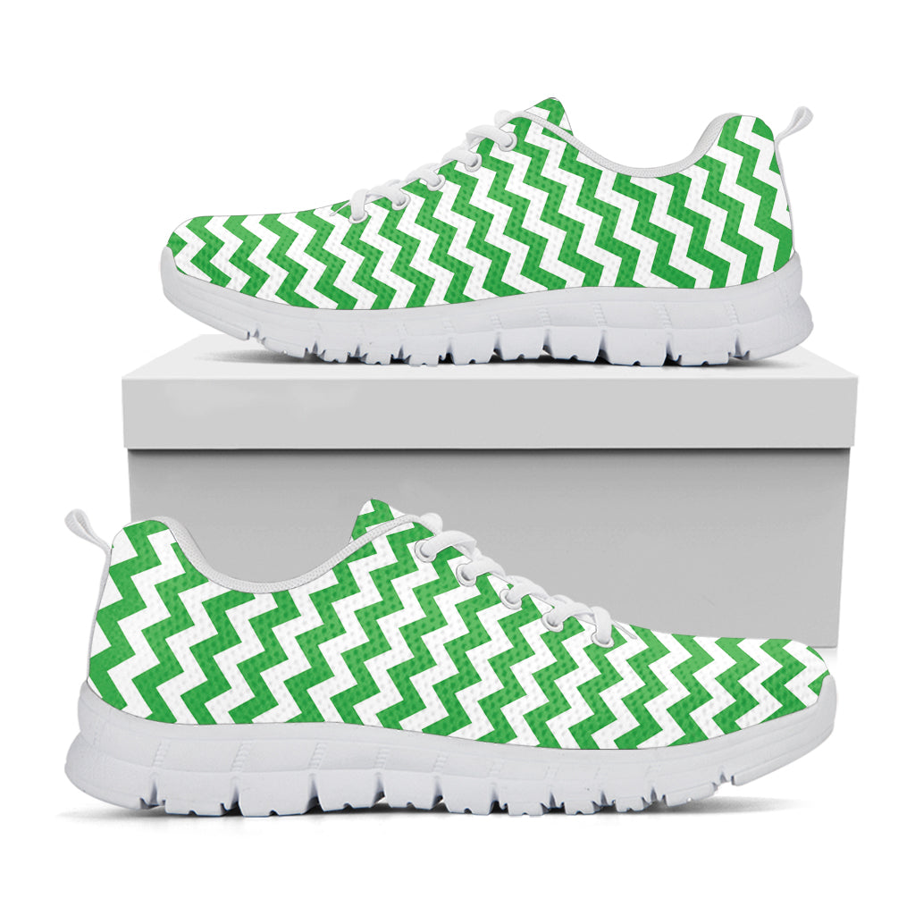 Green And White Chevron Pattern Print White Sneakers