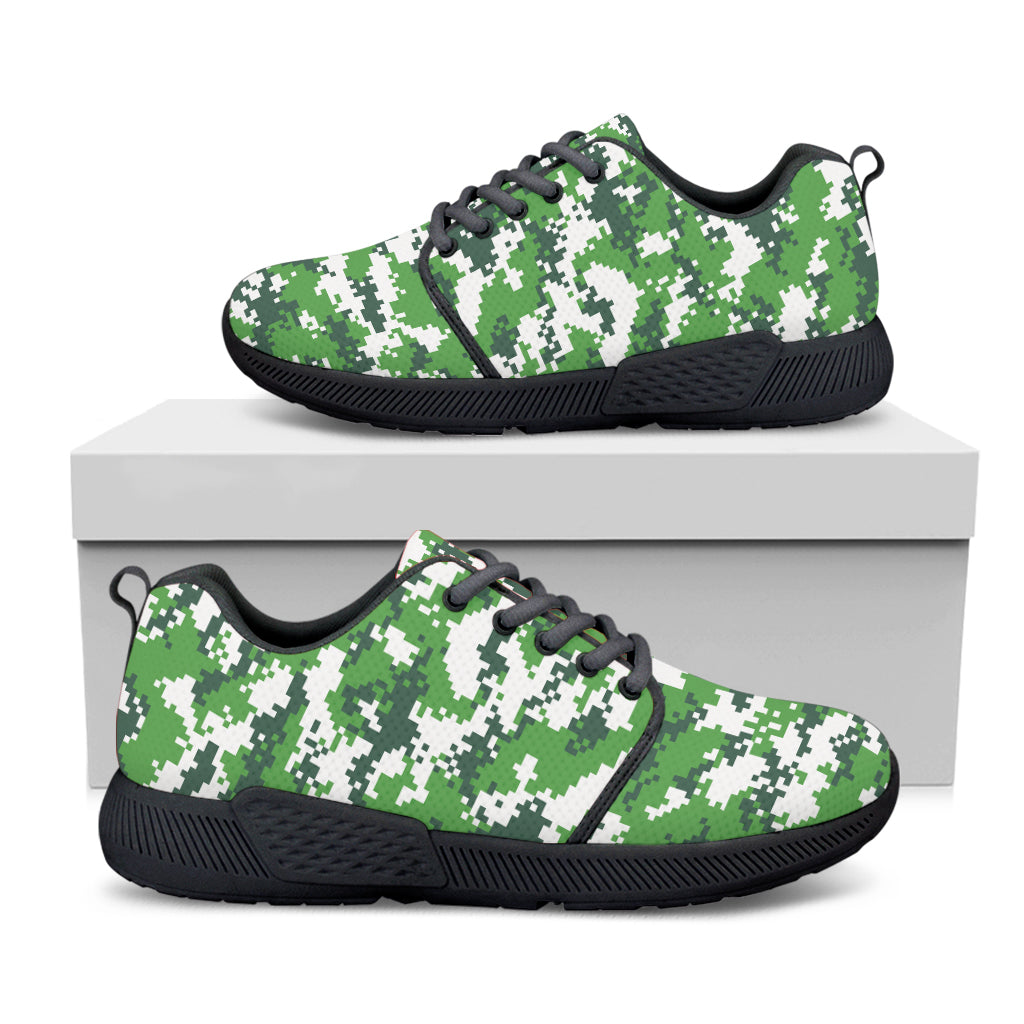 Green And White Digital Camo Print Black Athletic Shoes