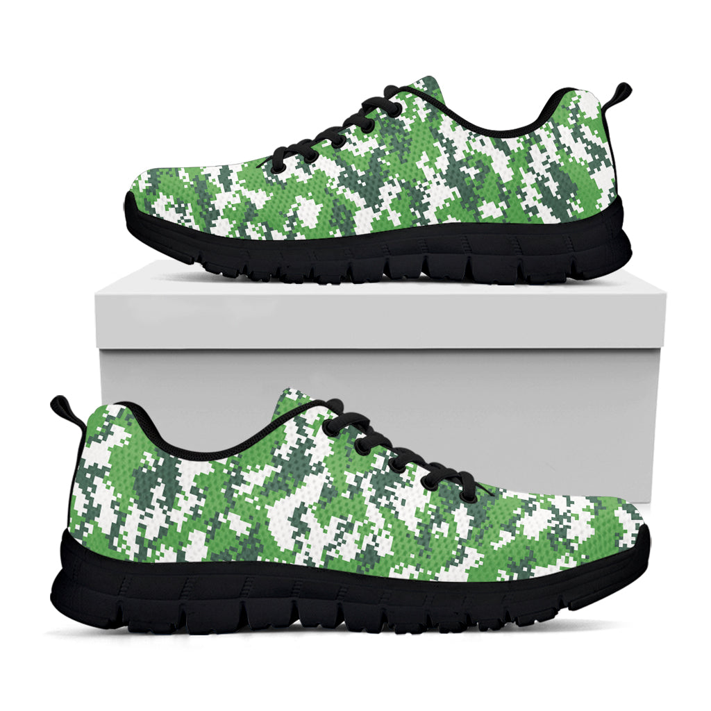 Green And White Digital Camo Print Black Sneakers