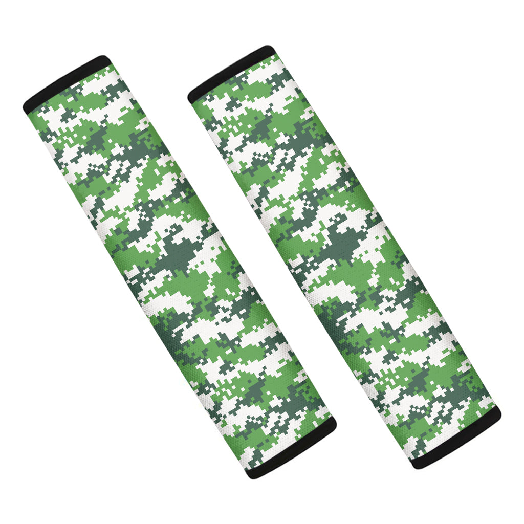 Green And White Digital Camo Print Car Seat Belt Covers