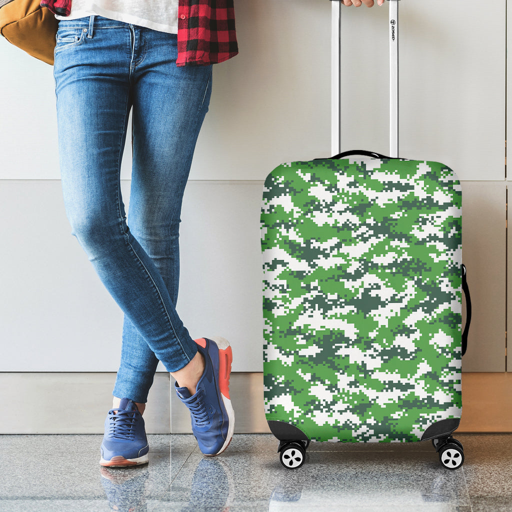 Green And White Digital Camo Print Luggage Cover