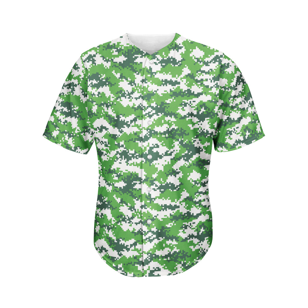 Green And White Digital Camo Print Men's Baseball Jersey