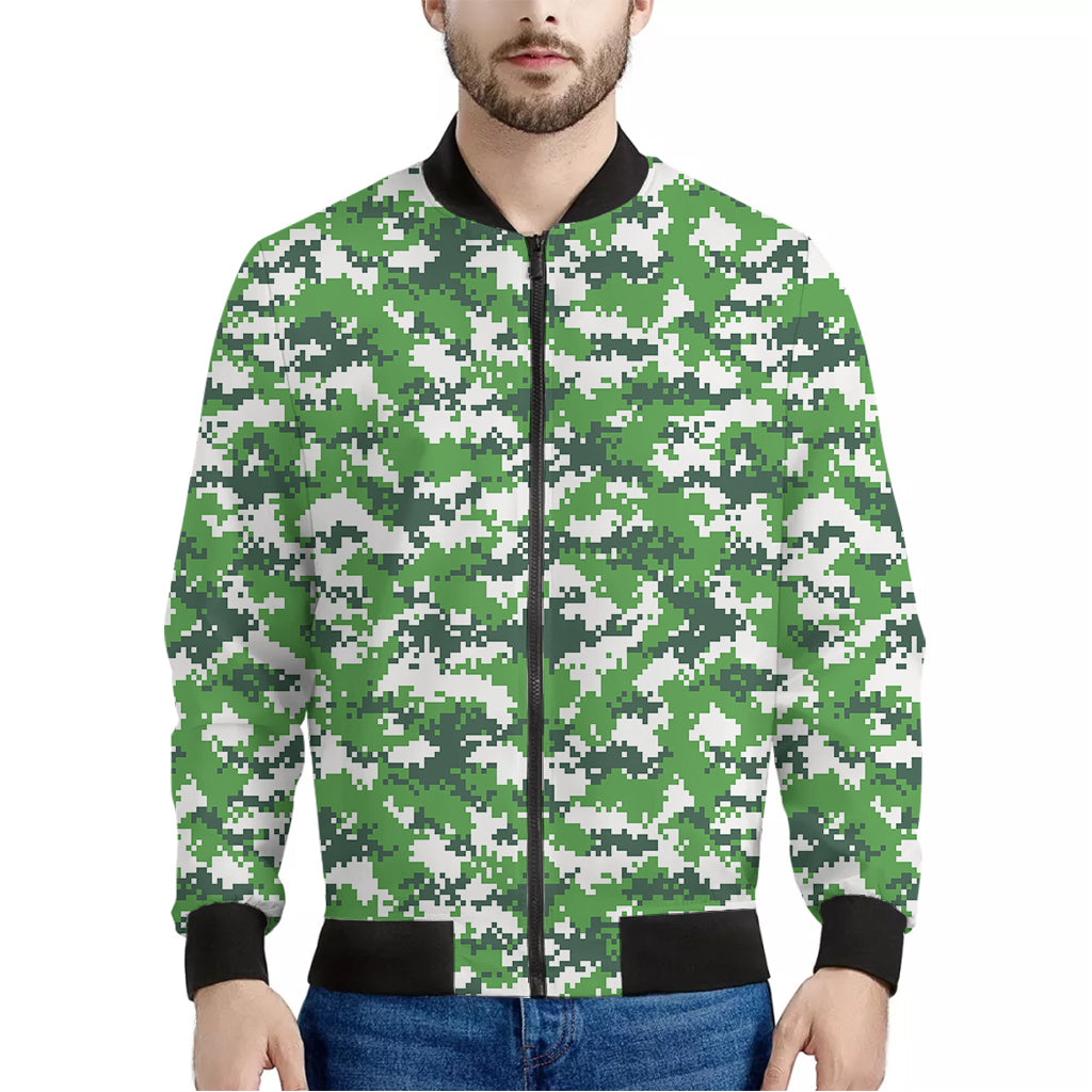 Green And White Digital Camo Print Men's Bomber Jacket