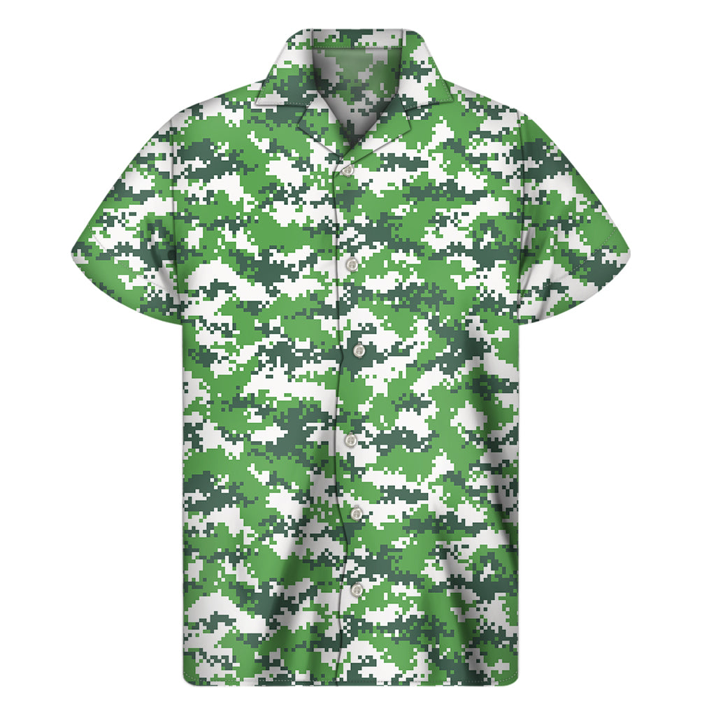 Green And White Digital Camo Print Men's Short Sleeve Shirt