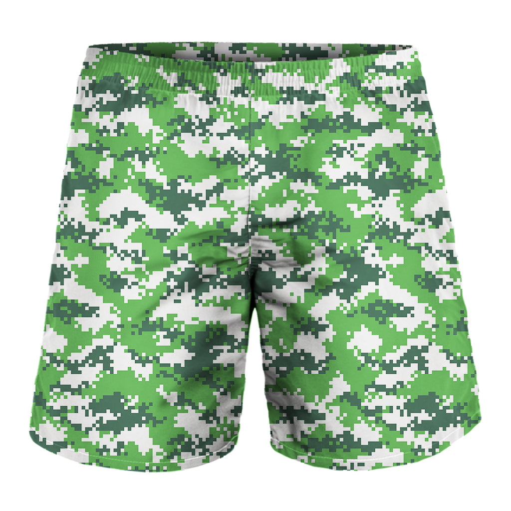 Green And White Digital Camo Print Men's Shorts