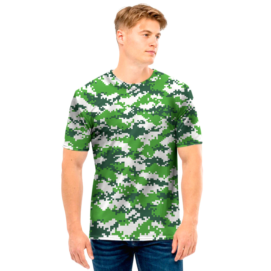 Green And White Digital Camo Print Men's T-Shirt