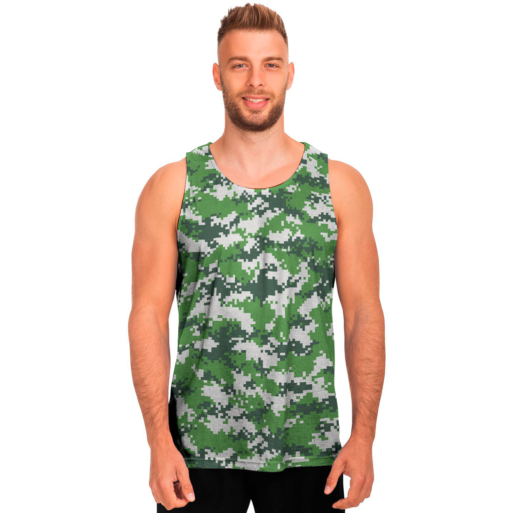 Green And White Digital Camo Print Men's Tank Top