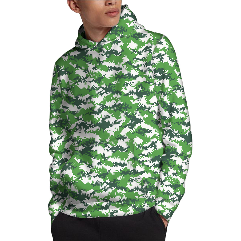 Green And White Digital Camo Print Pullover Hoodie
