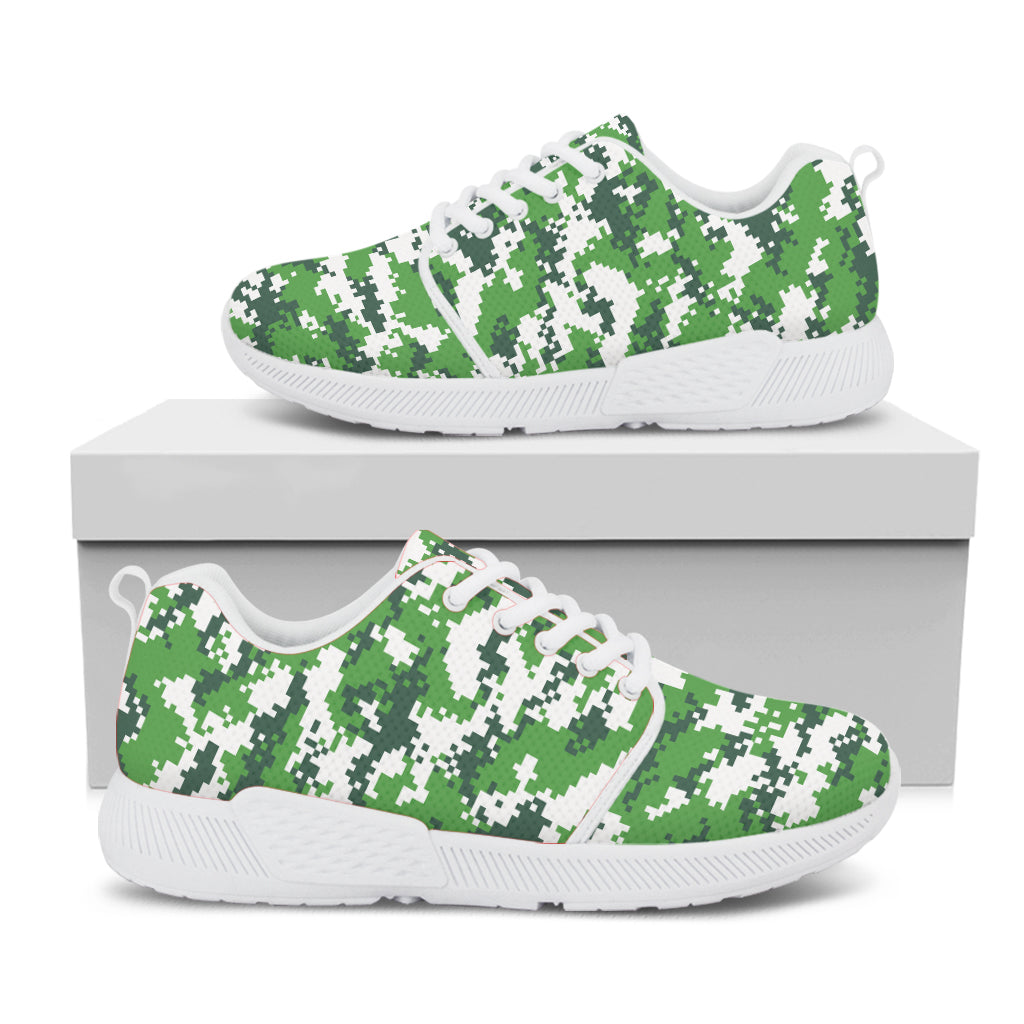 Green And White Digital Camo Print White Athletic Shoes