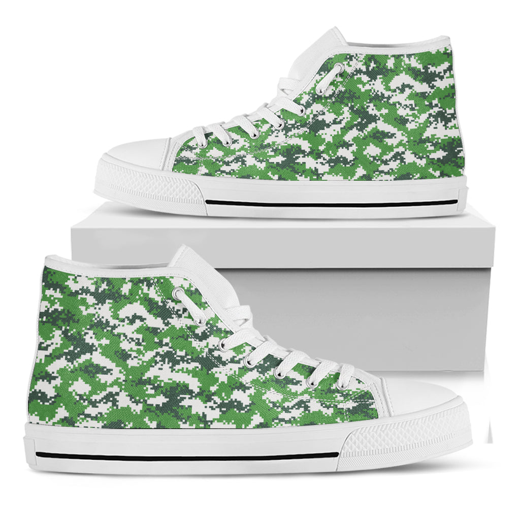 Green And White Digital Camo Print White High Top Shoes