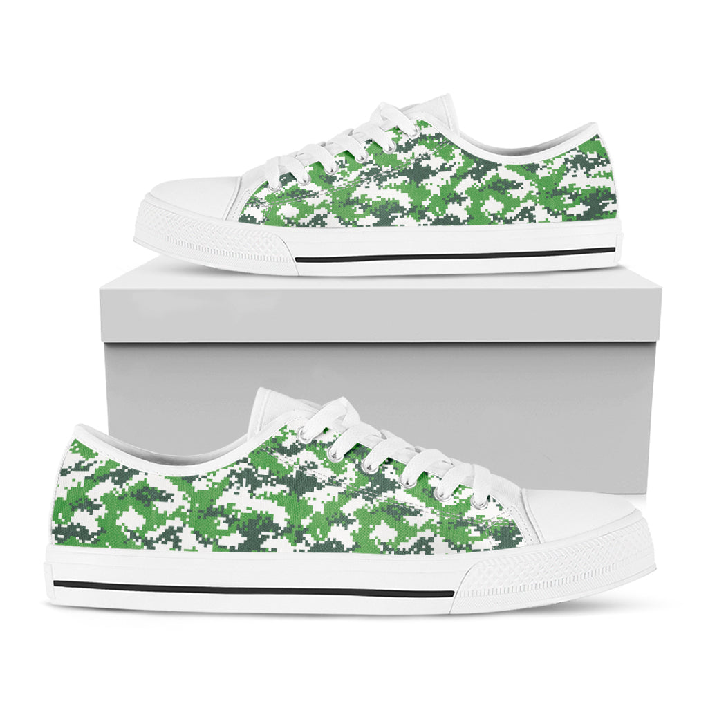 Green And White Digital Camo Print White Low Top Shoes