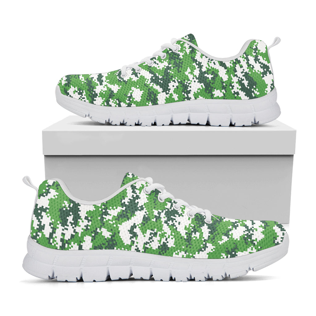 Green And White Digital Camo Print White Sneakers