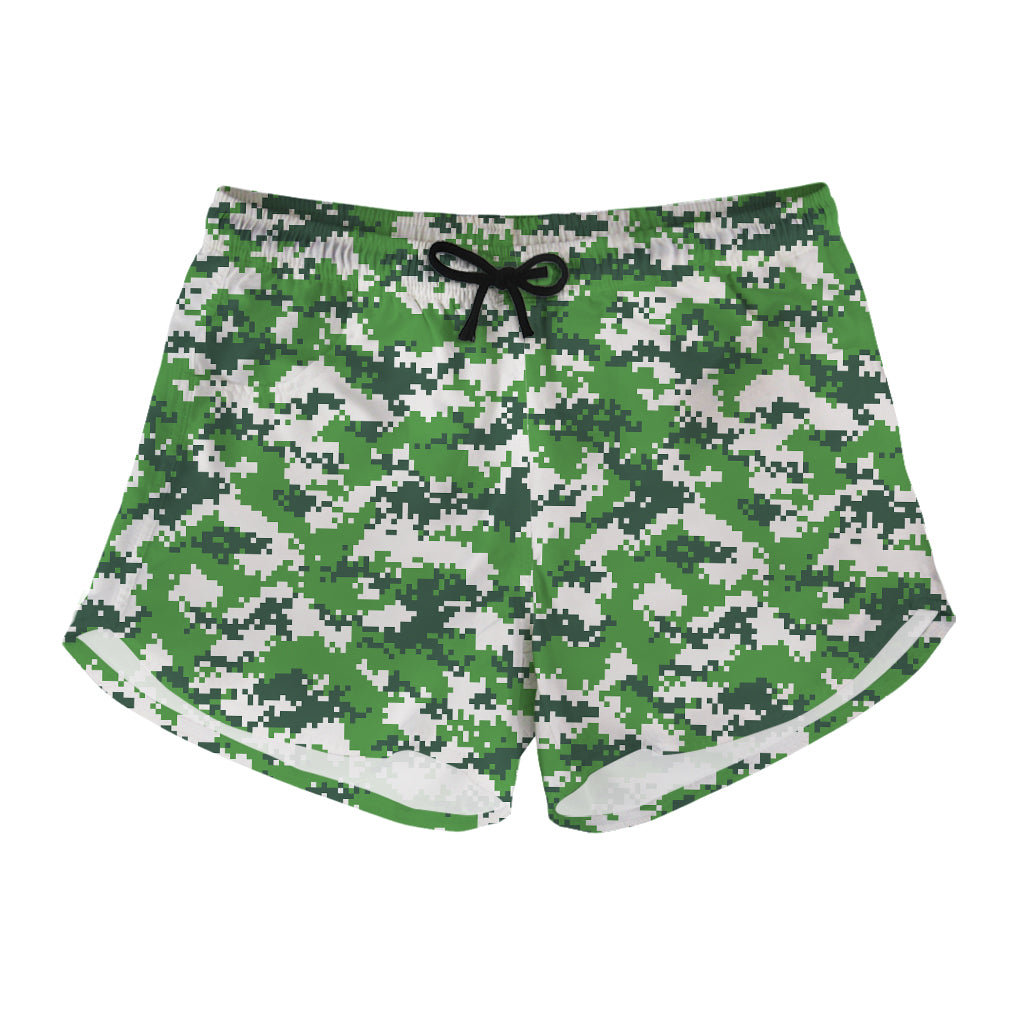 Green And White Digital Camo Print Women's Shorts