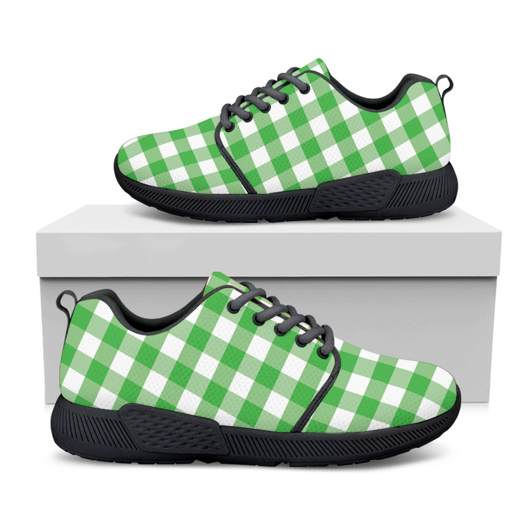 Green And White Gingham Pattern Print Black Athletic Shoes