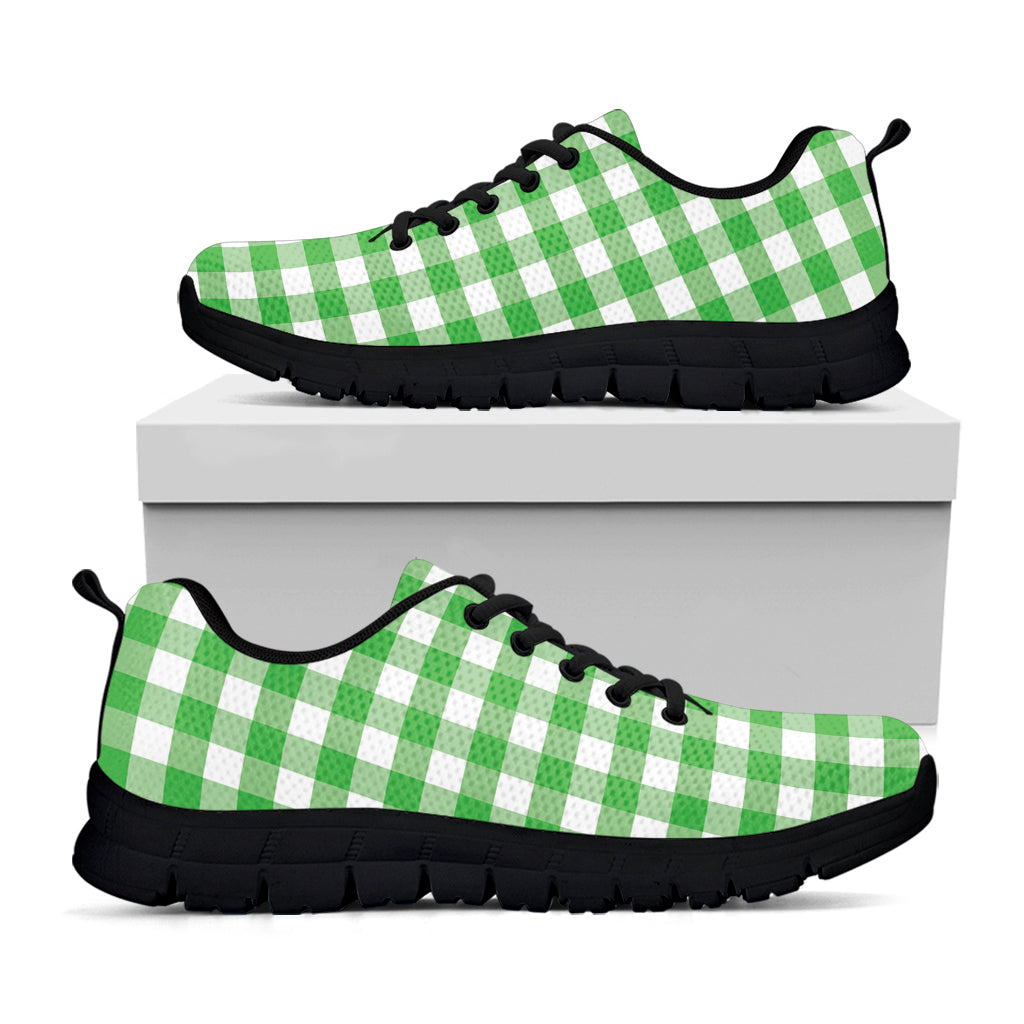 Green And White Gingham Pattern Print Black Sneakers