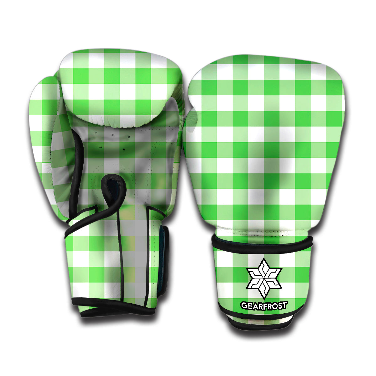 Green And White Gingham Pattern Print Boxing Gloves