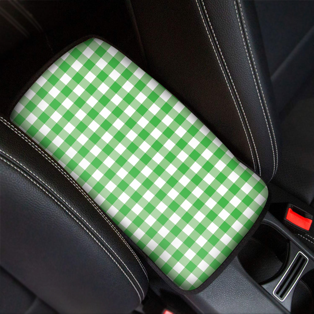 Green And White Gingham Pattern Print Car Center Console Cover