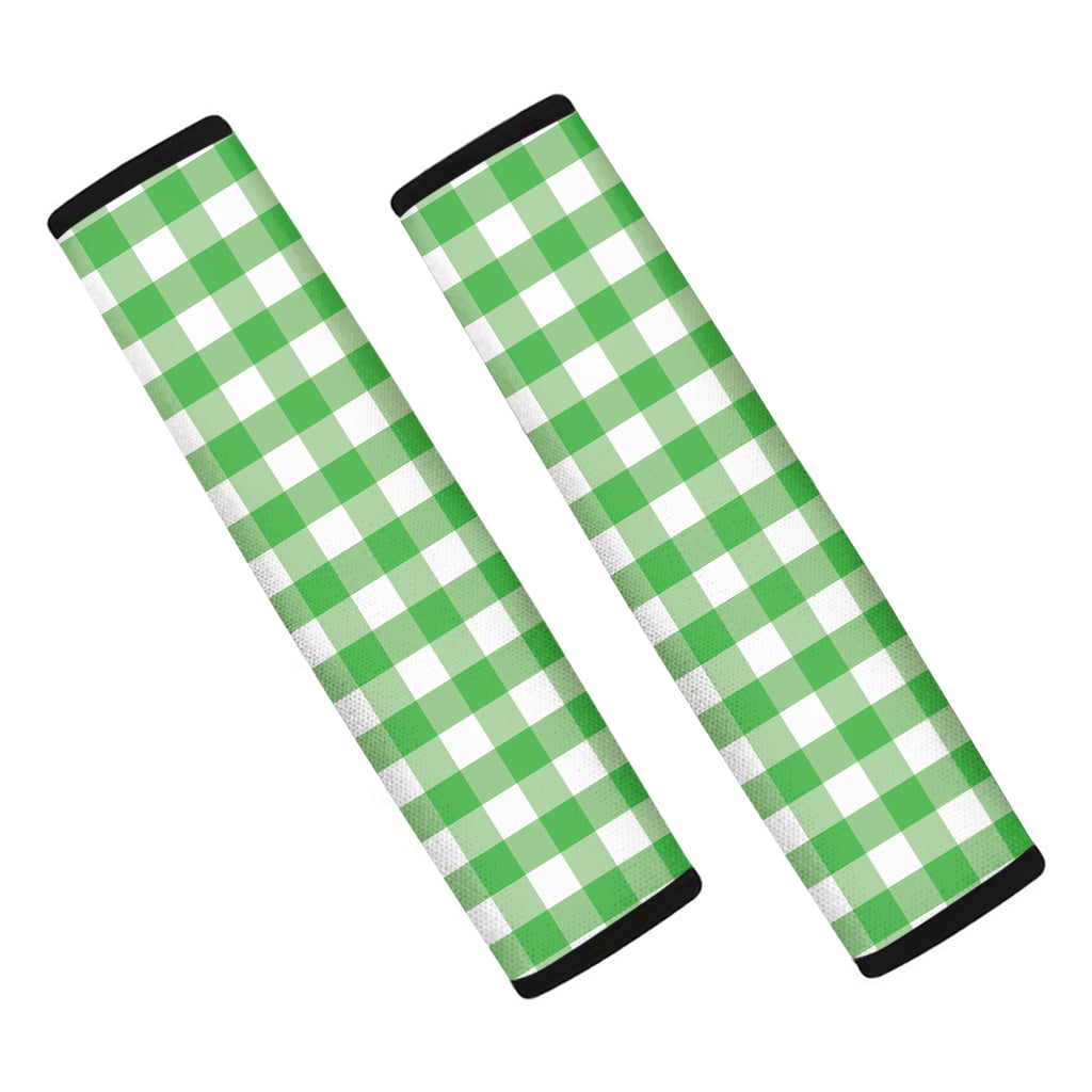 Green And White Gingham Pattern Print Car Seat Belt Covers