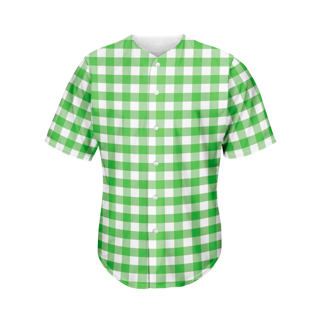 Green And White Gingham Pattern Print Men's Baseball Jersey