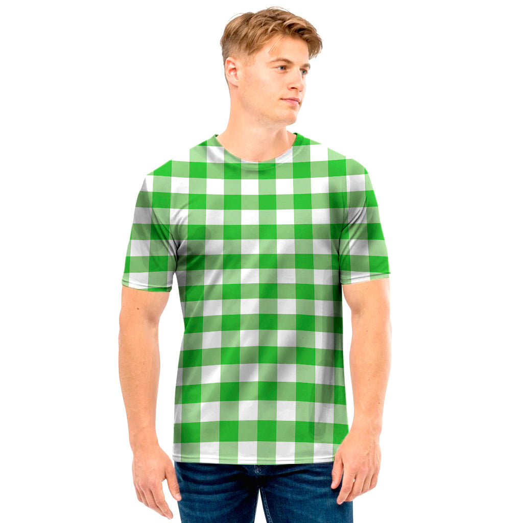 Green And White Gingham Pattern Print Men's T-Shirt