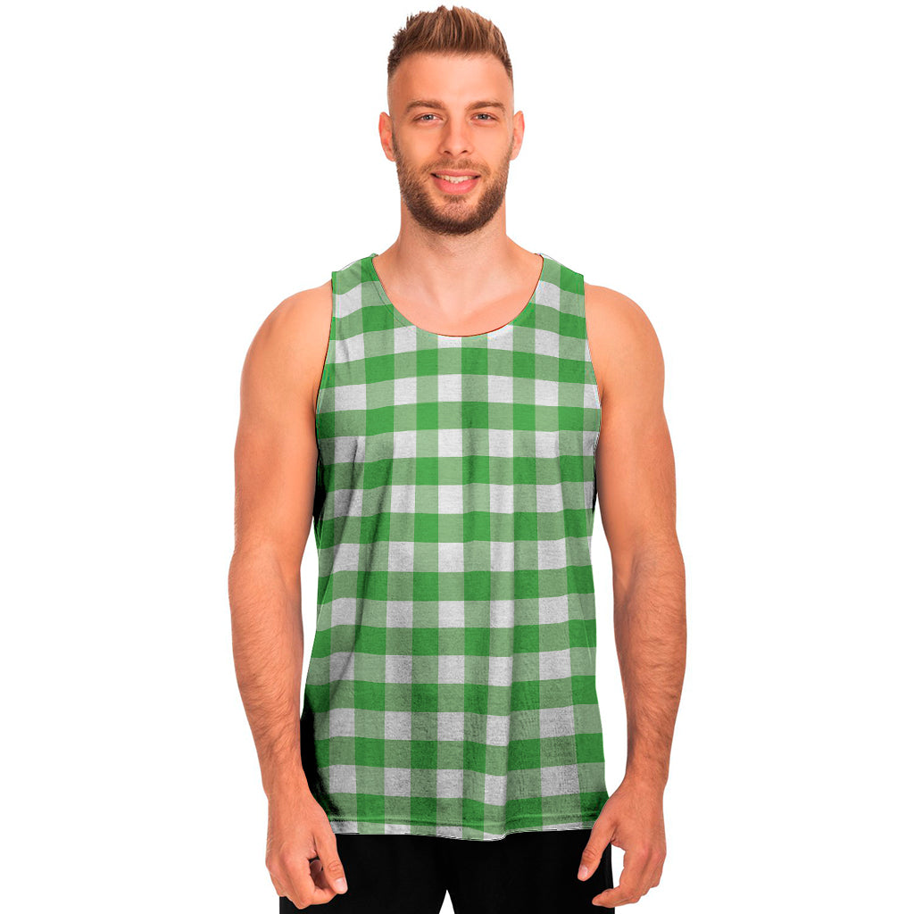 Green And White Gingham Pattern Print Men's Tank Top